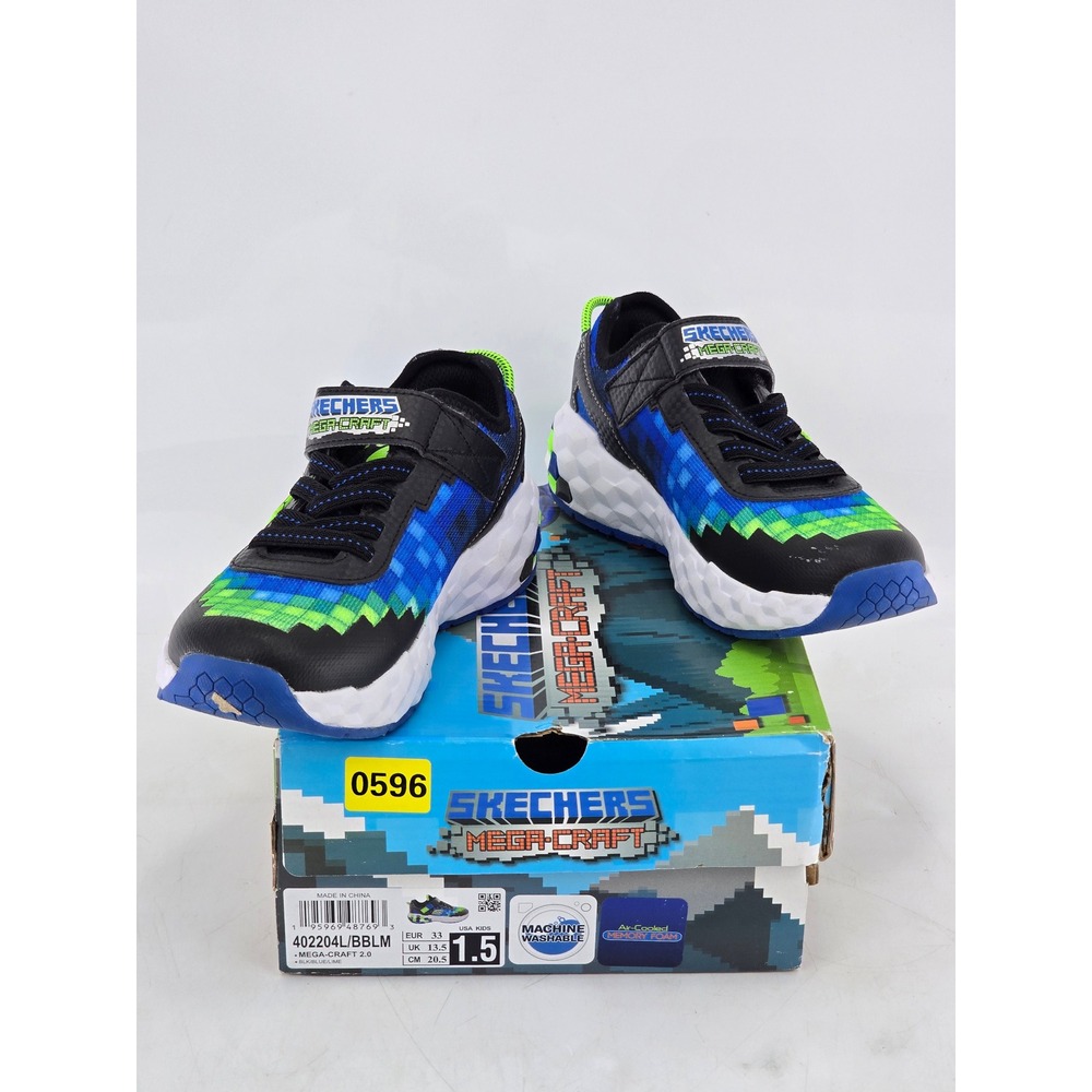 Skechers Mega-Craft 2.0 Sneakers Kids Size 1.5 Blue Black Pixel - Excellent